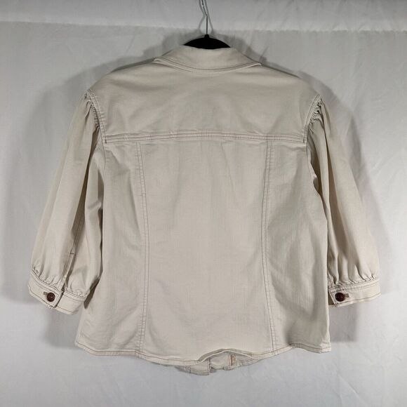 Chico's Jacket Women's Large Off White Button Up Pockets Cotton Blend - Picture 7 of 9
